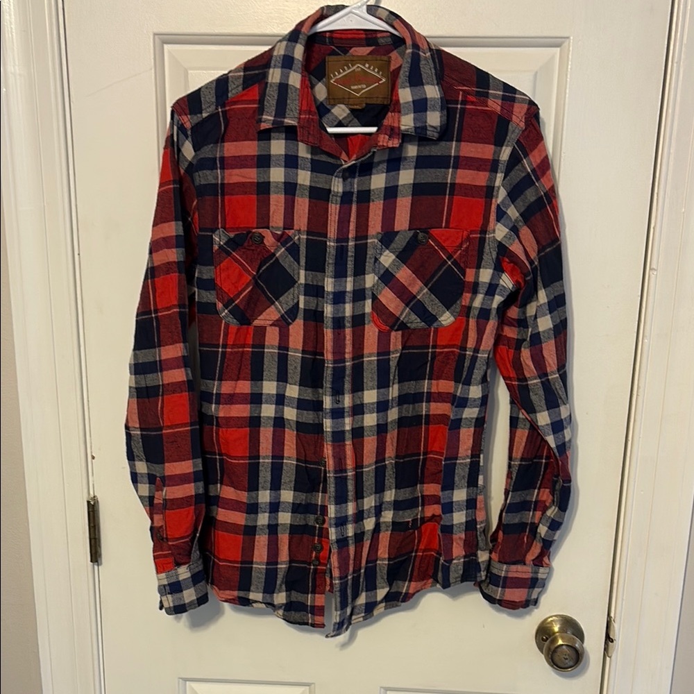 Red Camel Navy and Crimson Plaid Men's Shirt